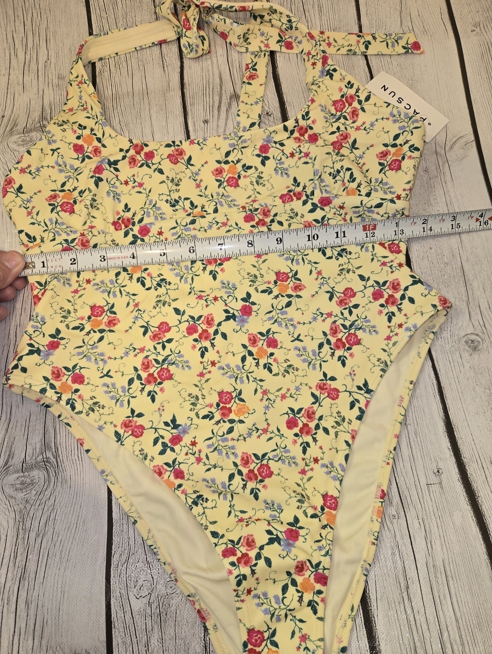 Amor y Besos Penelope Yellow Floral Halter One Piece Cheeky Swimsuit Pacsun - M - Picture 8 of 10
